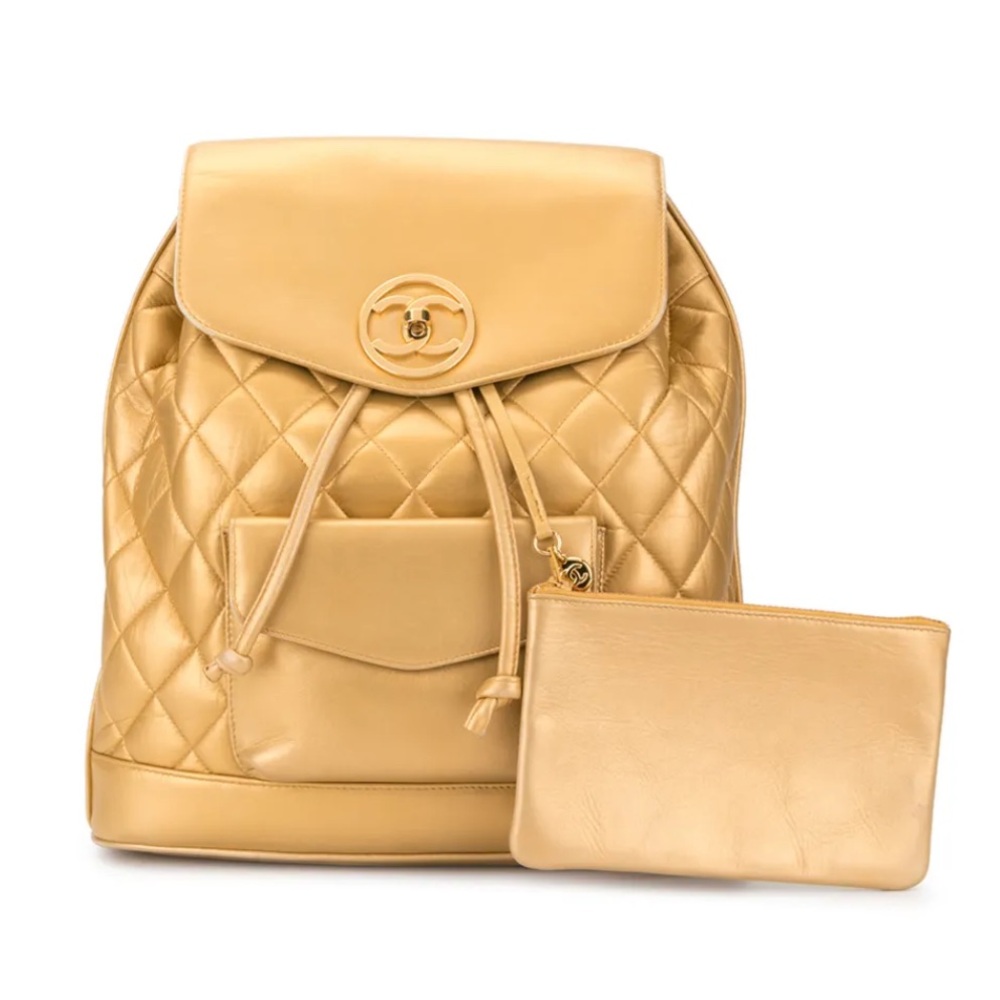 Chanel Vintage Sunset Gold Quilted leather W 24K Gold Plated Backpack with Pouch - Picture 8 of 8
